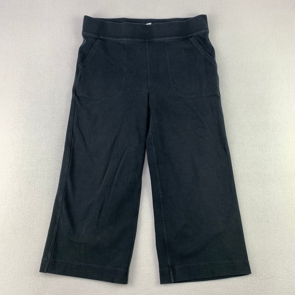 Duluth Trading Co Wide Leg Crop Pants Womens M Black Cotton Spandex Knit Pockets